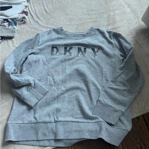 DKNY Gray Crew Neck Sweater sequin letters - Picture 1 of 2
